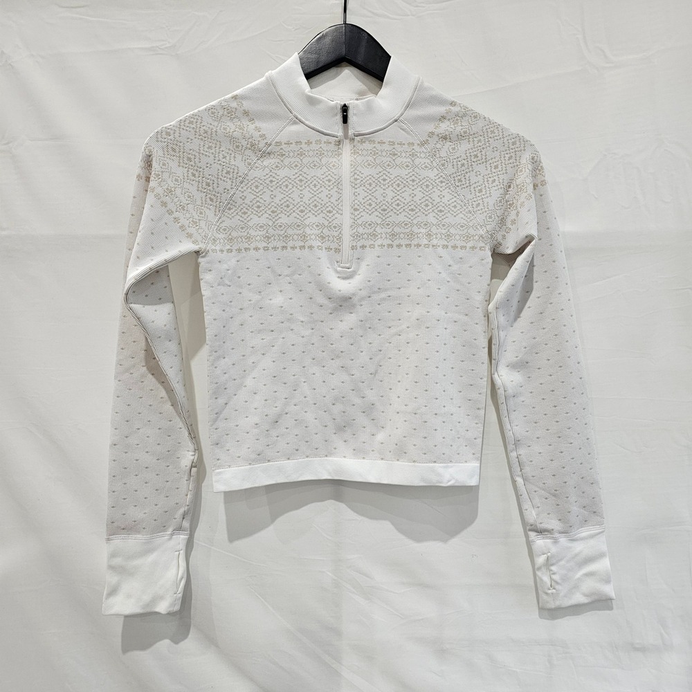 New DSG Momentum Seamless 1/4 Zip Womens Small Pure White Fair Isle Ribbed NWT